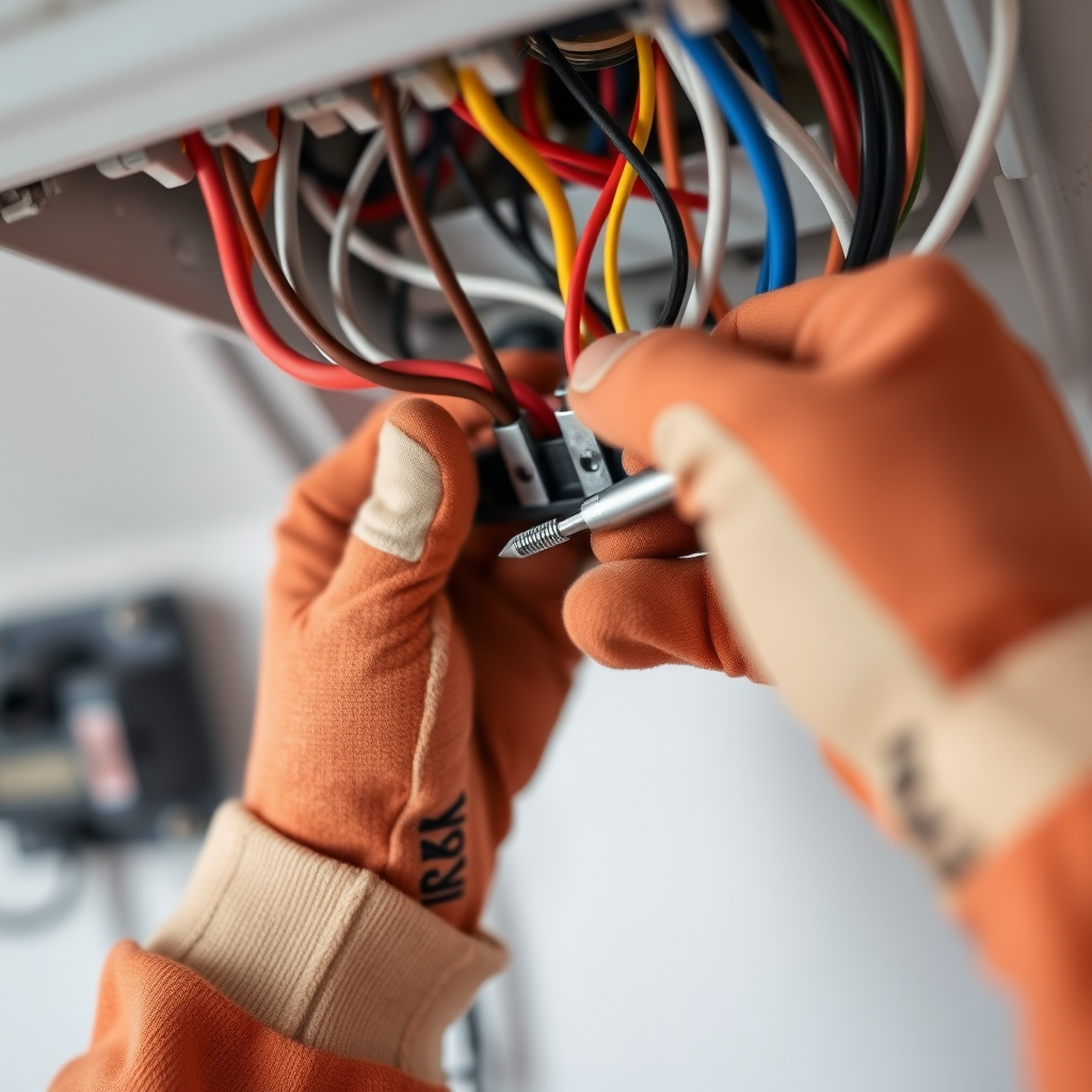 Worker marking power outlet locations