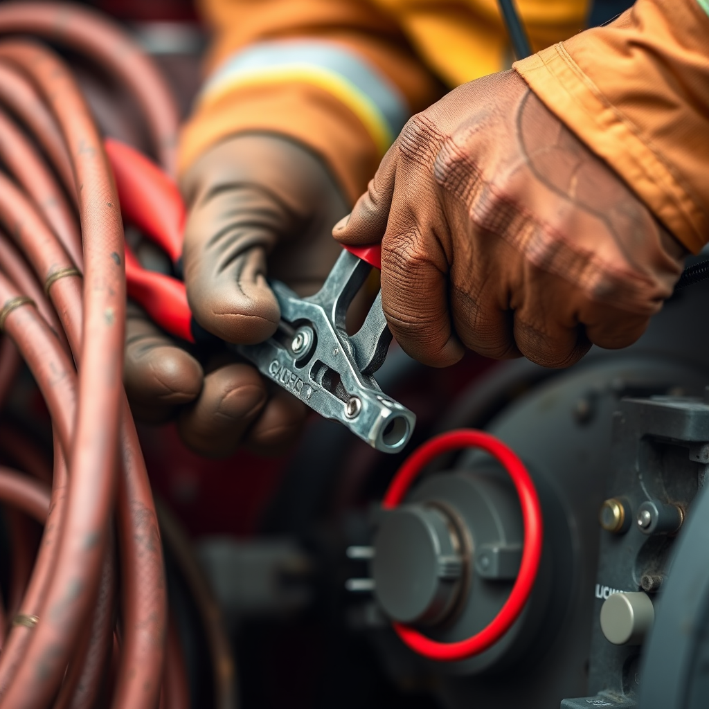 Technician in protective uniform