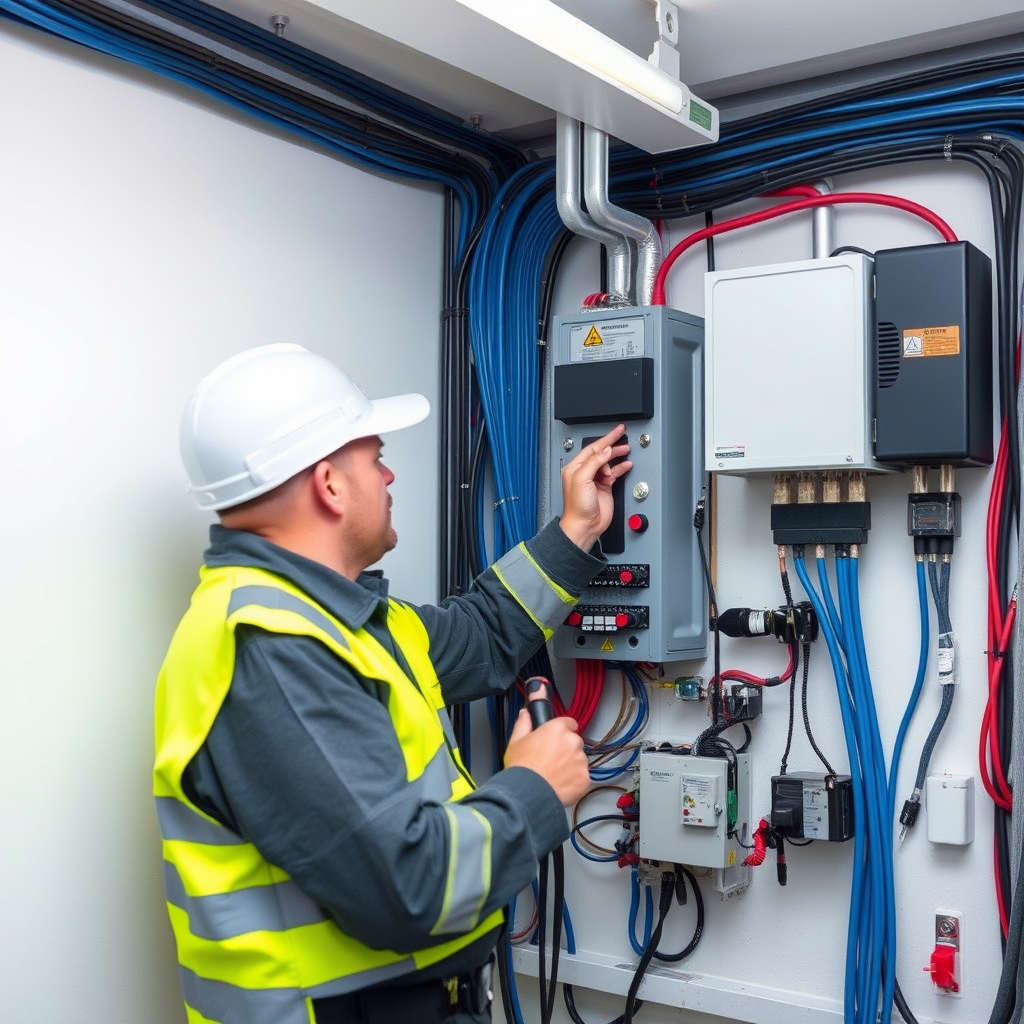 Professional tradesman completing setup