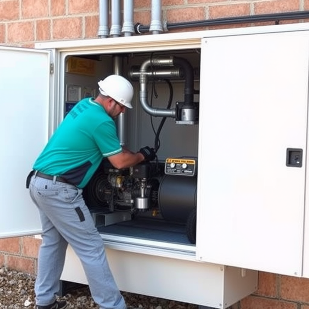 Electrician wearing safety harness