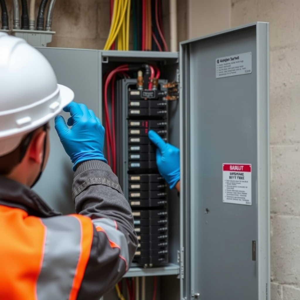 Construction team setting up electricity