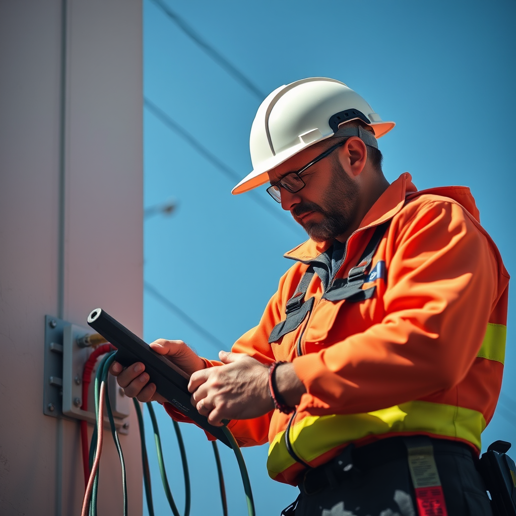 Technician working with cables